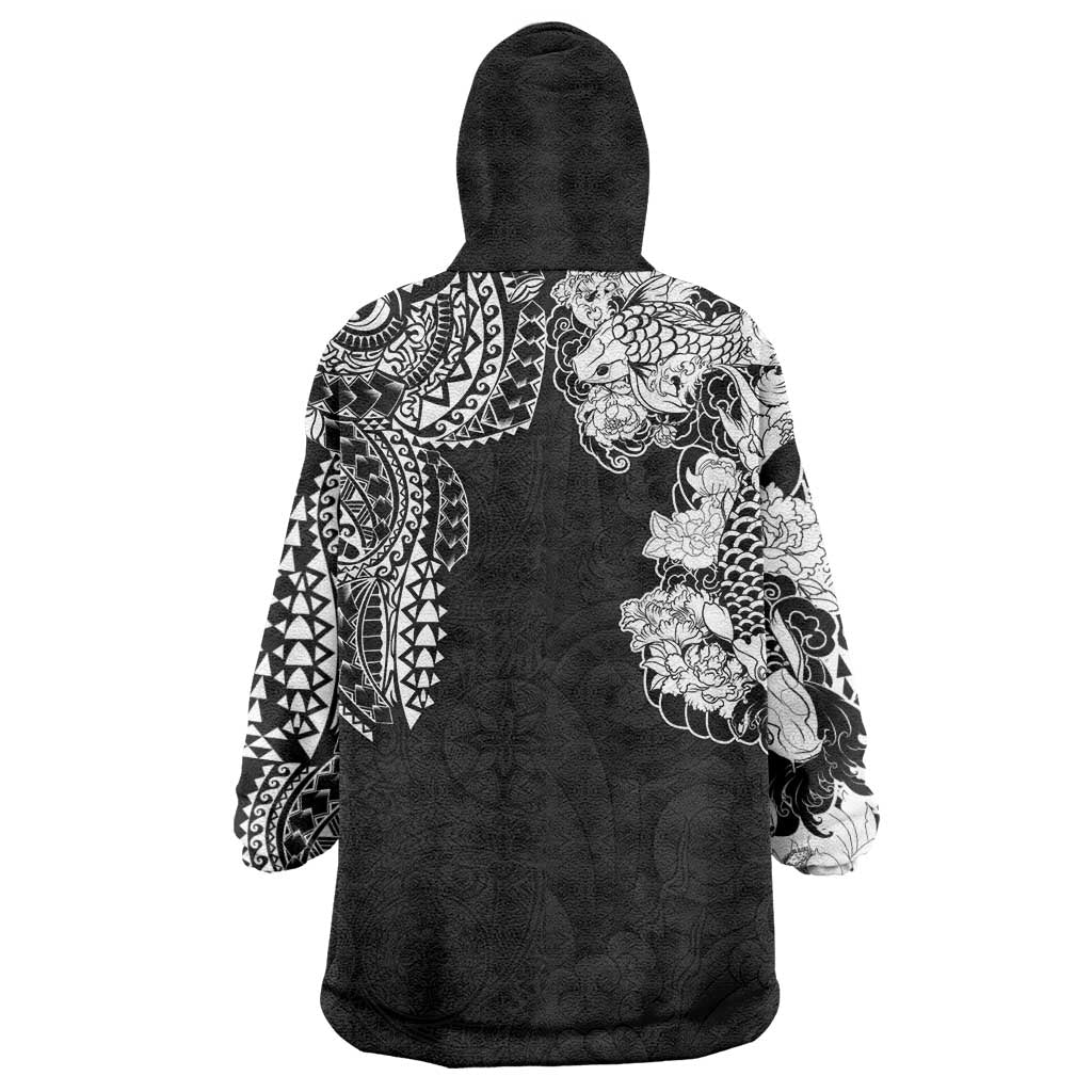 Japanese Irezumi and Hawaiian Polynesian Art Tattoo Wearable Blanket Hoodie Black Color - Polynesian Pride