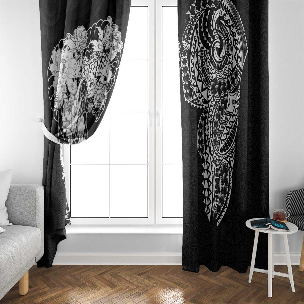 Japanese Irezumi and Hawaiian Polynesian Art Tattoo Window Curtain Black Color - Polynesian Pride