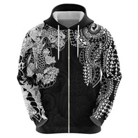 Japanese Irezumi and Hawaiian Polynesian Art Tattoo Zip Hoodie Black Color - Polynesian Pride