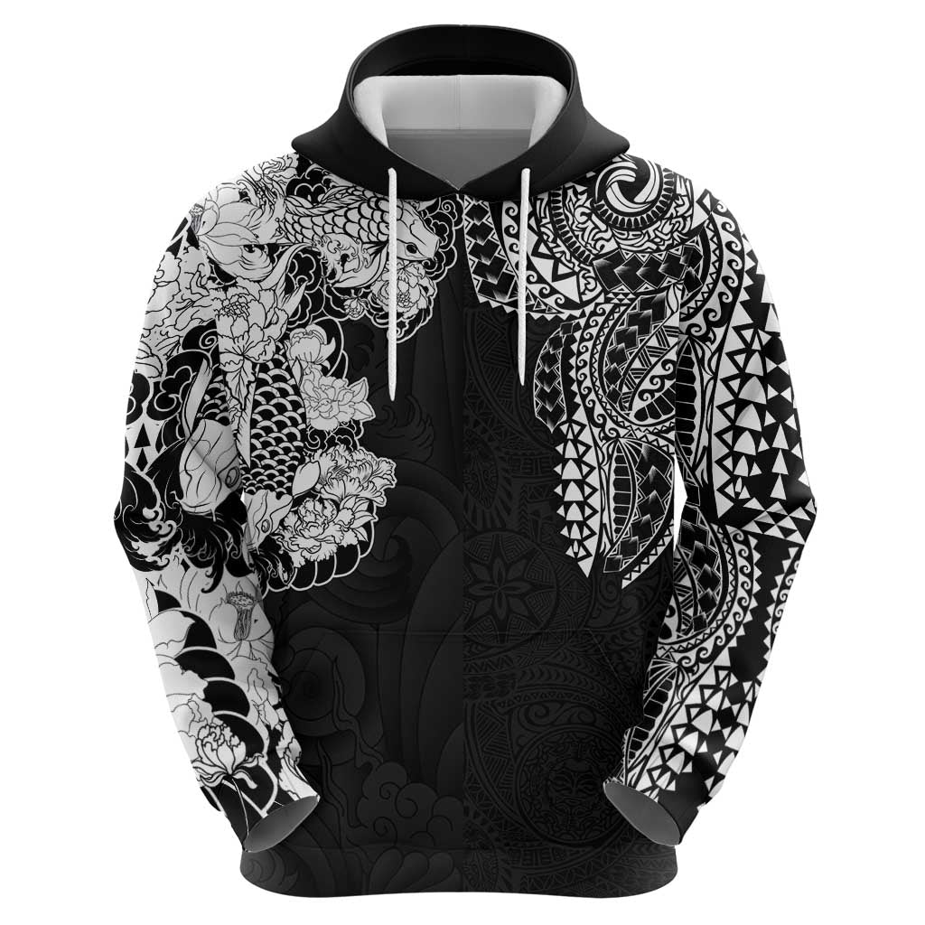 Japanese Irezumi and Hawaiian Polynesian Art Tattoo Zip Hoodie Black Color - Polynesian Pride
