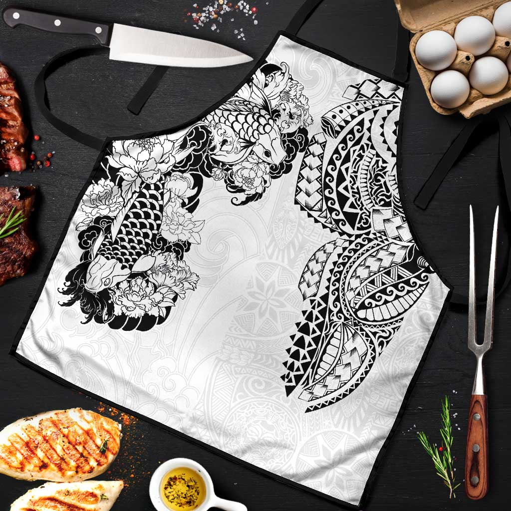 Japanese Irezumi and Hawaiian Polynesian Art Tattoo Apron White Color - Polynesian Pride
