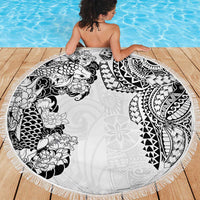 Japanese Irezumi and Hawaiian Polynesian Art Tattoo Beach Blanket White Color - Polynesian Pride