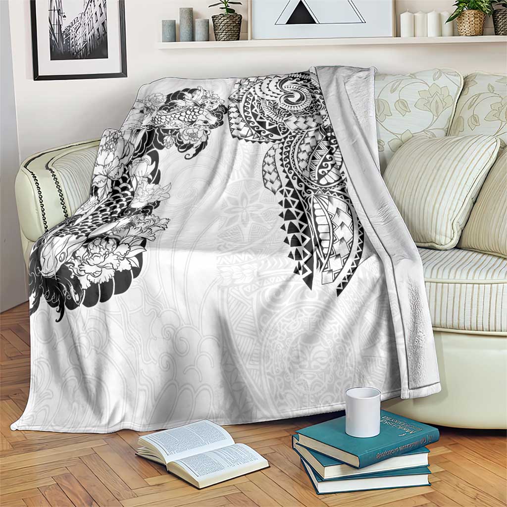 Japanese Irezumi and Hawaiian Polynesian Art Tattoo Blanket White Color - Polynesian Pride