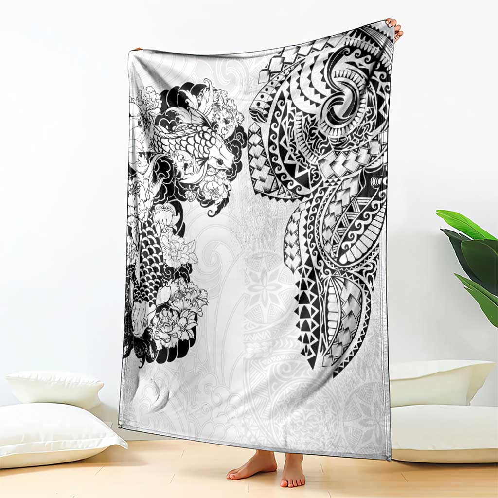 Japanese Irezumi and Hawaiian Polynesian Art Tattoo Blanket White Color - Polynesian Pride