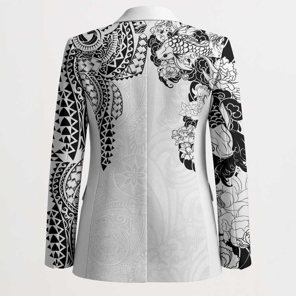 Japanese Irezumi and Hawaiian Polynesian Art Tattoo Blazer White Color - Polynesian Pride