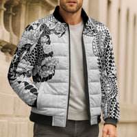 Japanese Irezumi and Hawaiian Polynesian Art Tattoo Bomber Puffer Jacket White Color - Polynesian Pride