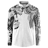 Japanese Irezumi and Hawaiian Polynesian Art Tattoo Button Sweatshirt White Color - Polynesian Pride