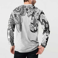 Japanese Irezumi and Hawaiian Polynesian Art Tattoo Button Sweatshirt White Color - Polynesian Pride