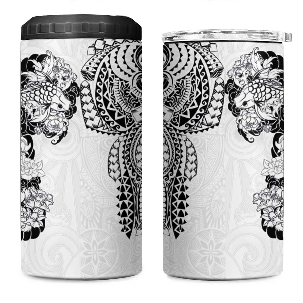 Japanese Irezumi and Hawaiian Polynesian Art Tattoo 4 in 1 Can Cooler Tumbler White Color - Polynesian Pride