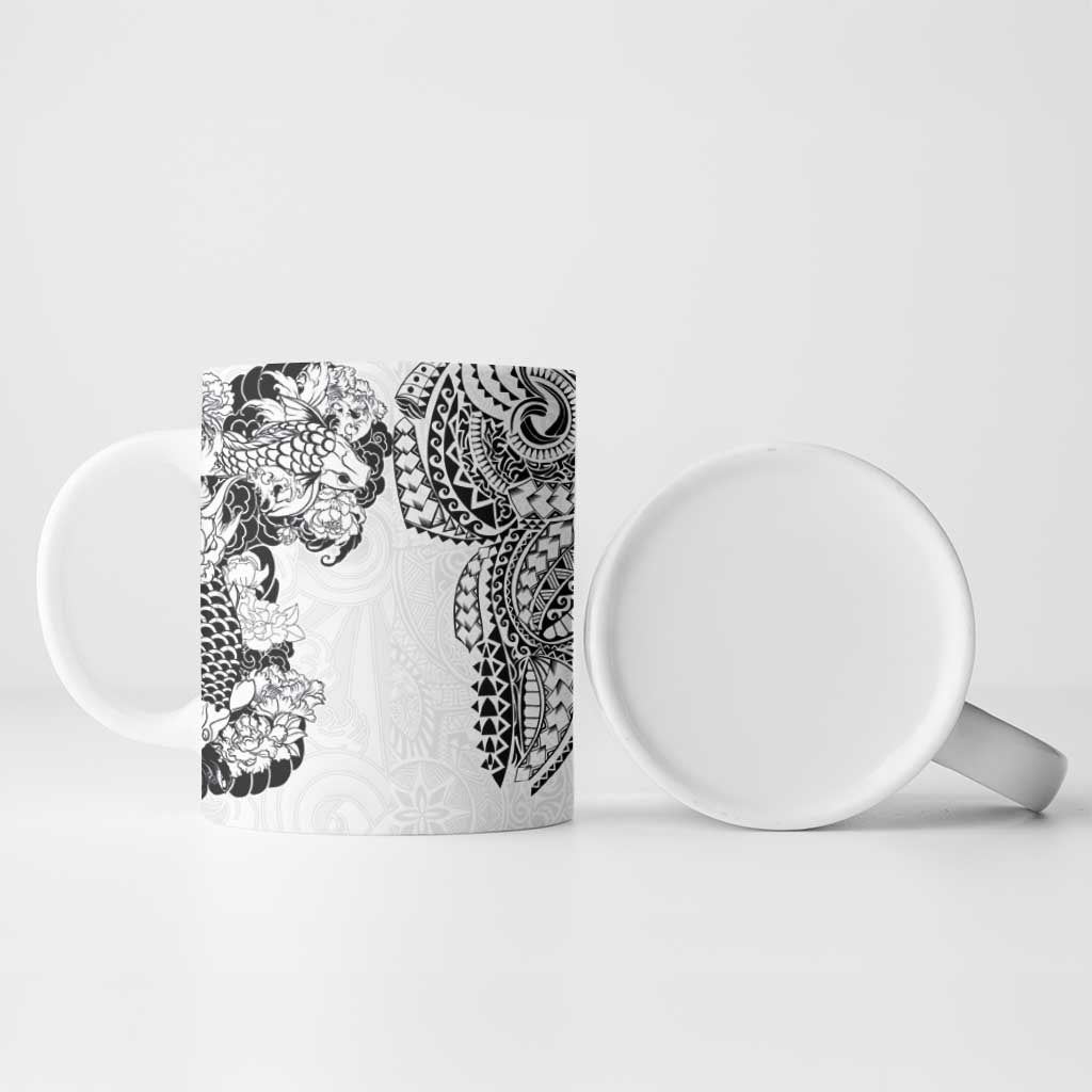 Japanese Irezumi and Hawaiian Polynesian Art Tattoo Ceramic Mug White Color - Polynesian Pride