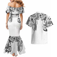 Japanese Irezumi and Hawaiian Polynesian Art Tattoo Couples Matching Mermaid Dress and Hawaiian Shirt White Color - Polynesian Pride