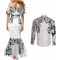 Japanese Irezumi and Hawaiian Polynesian Art Tattoo Couples Matching Mermaid Dress and Long Sleeve Button Shirt White Color - Polynesian Pride
