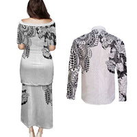 Japanese Irezumi and Hawaiian Polynesian Art Tattoo Couples Matching Puletasi and Long Sleeve Button Shirt White Color - Polynesian Pride