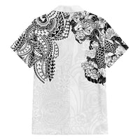 Japanese Irezumi and Hawaiian Polynesian Art Tattoo Family Matching Long Sleeve Bodycon Dress and Hawaiian Shirt White Color - Polynesian Pride