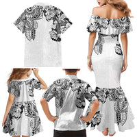 Japanese Irezumi and Hawaiian Polynesian Art Tattoo Family Matching Mermaid Dress and Hawaiian Shirt White Color - Polynesian Pride
