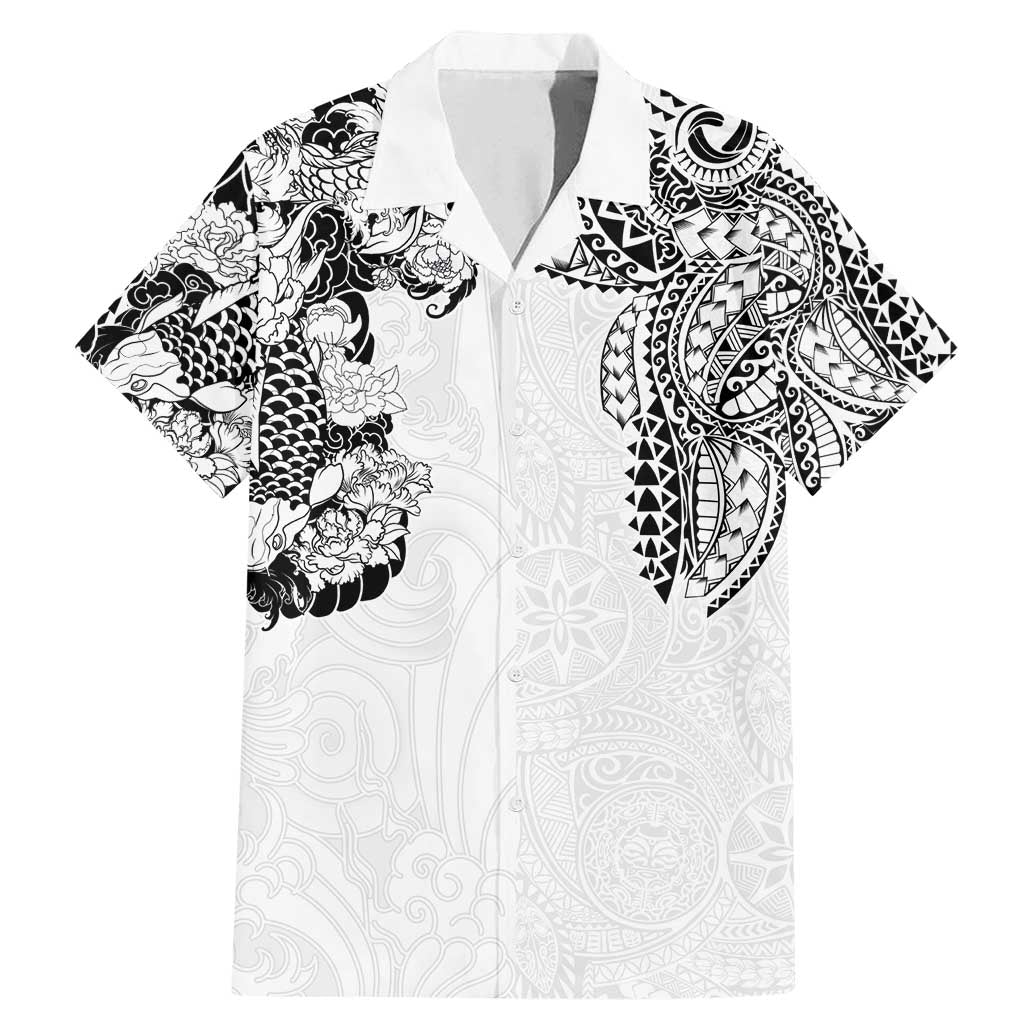 Japanese Irezumi and Hawaiian Polynesian Art Tattoo Family Matching Mermaid Dress and Hawaiian Shirt White Color - Polynesian Pride
