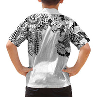 Japanese Irezumi and Hawaiian Polynesian Art Tattoo Family Matching Short Sleeve Bodycon Dress and Hawaiian Shirt White Color - Polynesian Pride