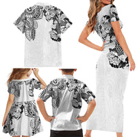 Japanese Irezumi and Hawaiian Polynesian Art Tattoo Family Matching Short Sleeve Bodycon Dress and Hawaiian Shirt White Color - Polynesian Pride
