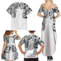 Japanese Irezumi and Hawaiian Polynesian Art Tattoo Family Matching Summer Maxi Dress and Hawaiian Shirt White Color - Polynesian Pride