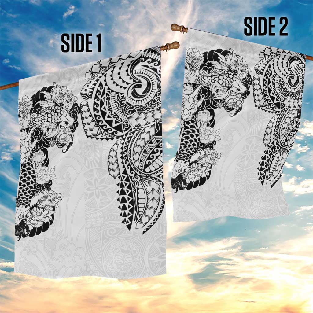 Japanese Irezumi and Hawaiian Polynesian Art Tattoo Garden Flag White Color - Polynesian Pride