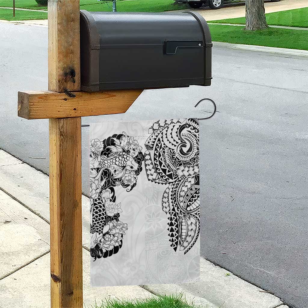 Japanese Irezumi and Hawaiian Polynesian Art Tattoo Garden Flag White Color - Polynesian Pride