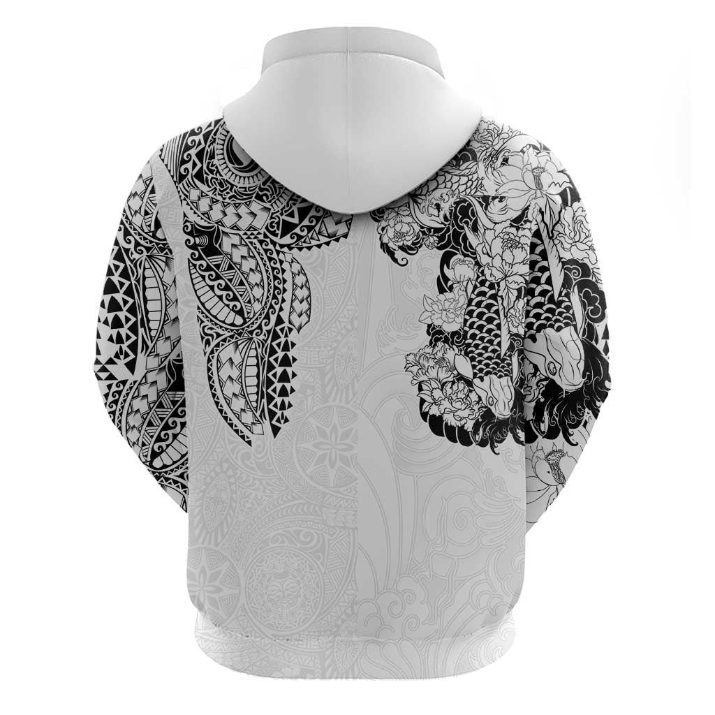 Japanese Irezumi and Hawaiian Polynesian Art Tattoo Hoodie White Color - Polynesian Pride