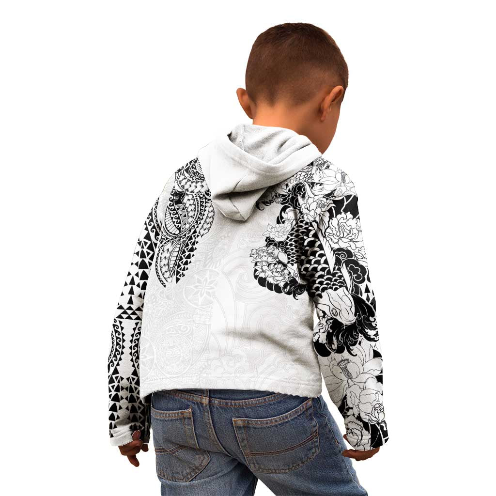 Japanese Irezumi and Hawaiian Polynesian Art Tattoo Kid Hoodie White Color - Polynesian Pride