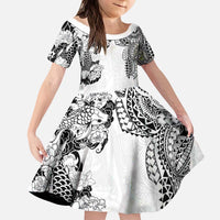 Japanese Irezumi and Hawaiian Polynesian Art Tattoo Kid Short Sleeve Dress White Color - Polynesian Pride