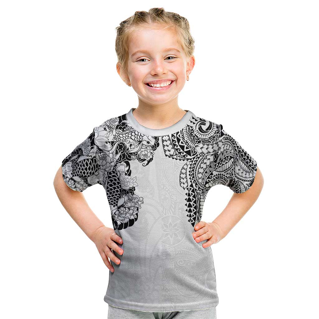 Japanese Irezumi and Hawaiian Polynesian Art Tattoo Kid T Shirt White Color - Polynesian Pride