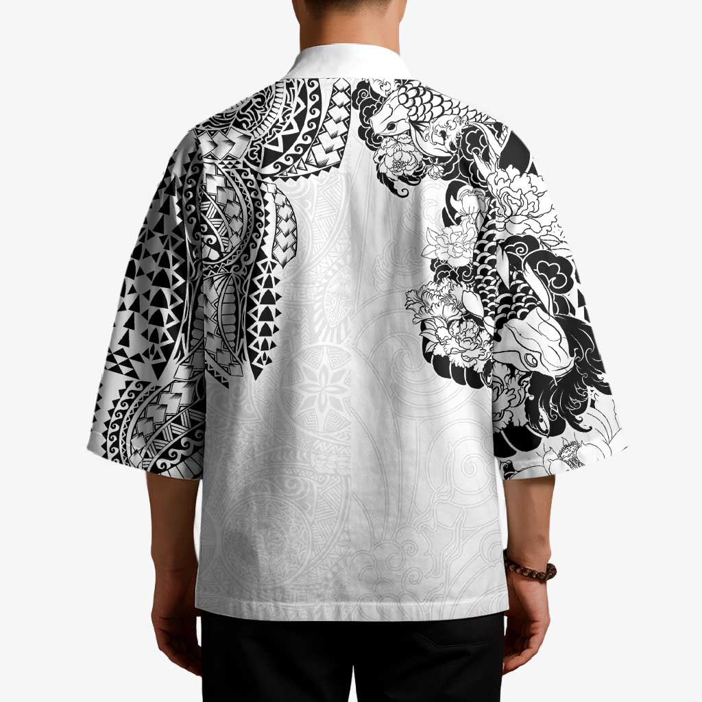 Japanese Irezumi and Hawaiian Polynesian Art Tattoo Kimono White Color - Polynesian Pride