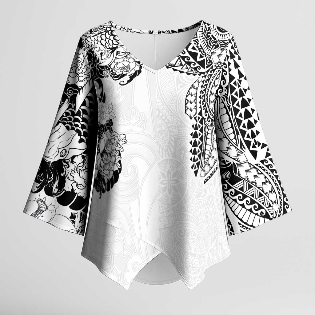 Japanese Irezumi and Hawaiian Polynesian Art Tattoo Kimono Sleeve Blouse White Color - Polynesian Pride