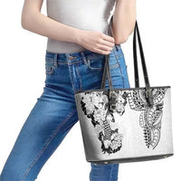 Japanese Irezumi and Hawaiian Polynesian Art Tattoo Leather Tote Bag White Color - Polynesian Pride