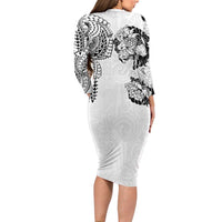 Japanese Irezumi and Hawaiian Polynesian Art Tattoo Long Sleeve Bodycon Dress White Color - Polynesian Pride