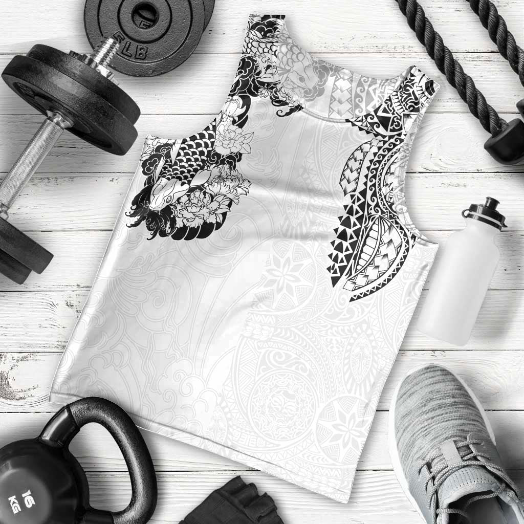 Japanese Irezumi and Hawaiian Polynesian Art Tattoo Men Tank Top White Color - Polynesian Pride