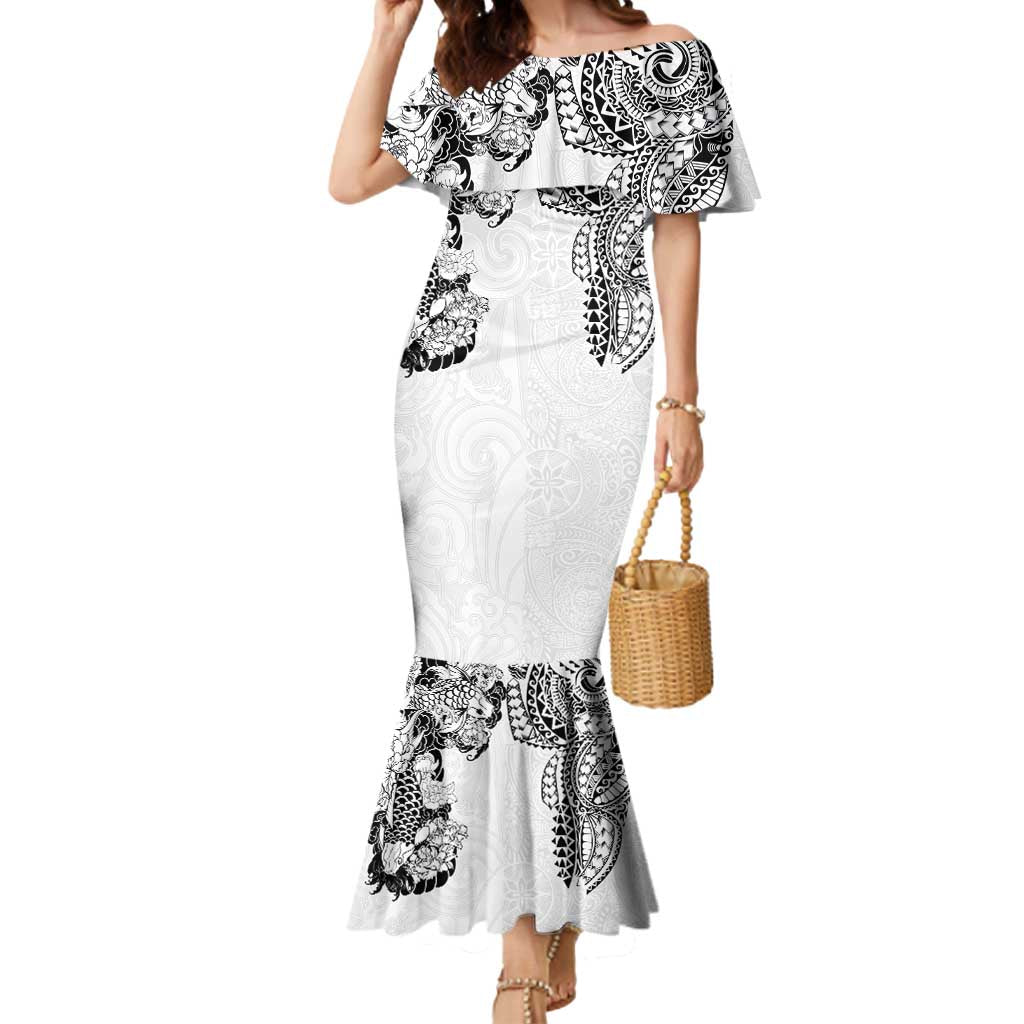 Japanese Irezumi and Hawaiian Polynesian Art Tattoo Mermaid Dress White Color - Polynesian Pride