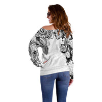 Japanese Irezumi and Hawaiian Polynesian Art Tattoo Off Shoulder Sweater White Color - Polynesian Pride