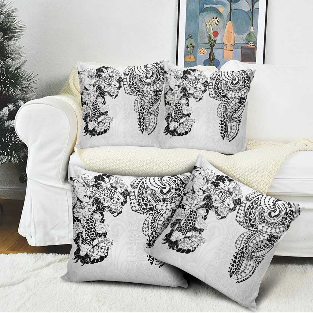 Japanese Irezumi and Hawaiian Polynesian Art Tattoo Pillow Cover White Color - Polynesian Pride