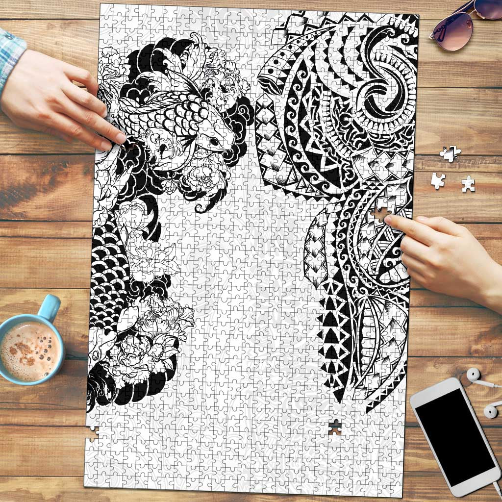 Japanese Irezumi and Hawaiian Polynesian Art Tattoo Puzzle White Color - Polynesian Pride