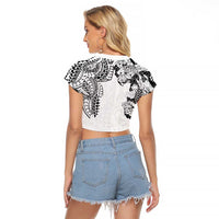 Japanese Irezumi and Hawaiian Polynesian Art Tattoo Raglan Cropped T Shirt White Color - Polynesian Pride