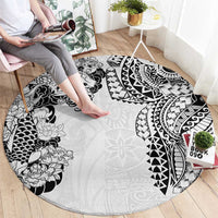 Japanese Irezumi and Hawaiian Polynesian Art Tattoo Round Carpet White Color - Polynesian Pride