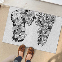 Japanese Irezumi and Hawaiian Polynesian Art Tattoo Rubber Doormat White Color - Polynesian Pride