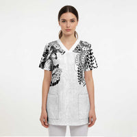 Japanese Irezumi and Hawaiian Polynesian Art Tattoo Scrub Top White Color - Polynesian Pride