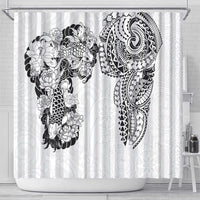Japanese Irezumi and Hawaiian Polynesian Art Tattoo Shower Curtain White Color - Polynesian Pride