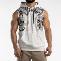 Japanese Irezumi and Hawaiian Polynesian Art Tattoo Sleeveless Hoodie White Color - Polynesian Pride