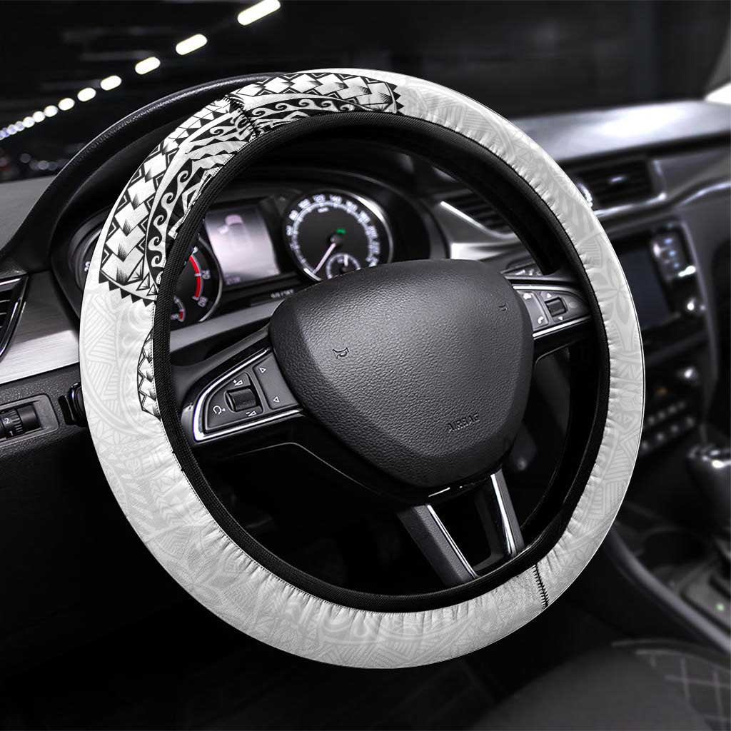 Japanese Irezumi and Hawaiian Polynesian Art Tattoo Steering Wheel Cover White Color - Polynesian Pride