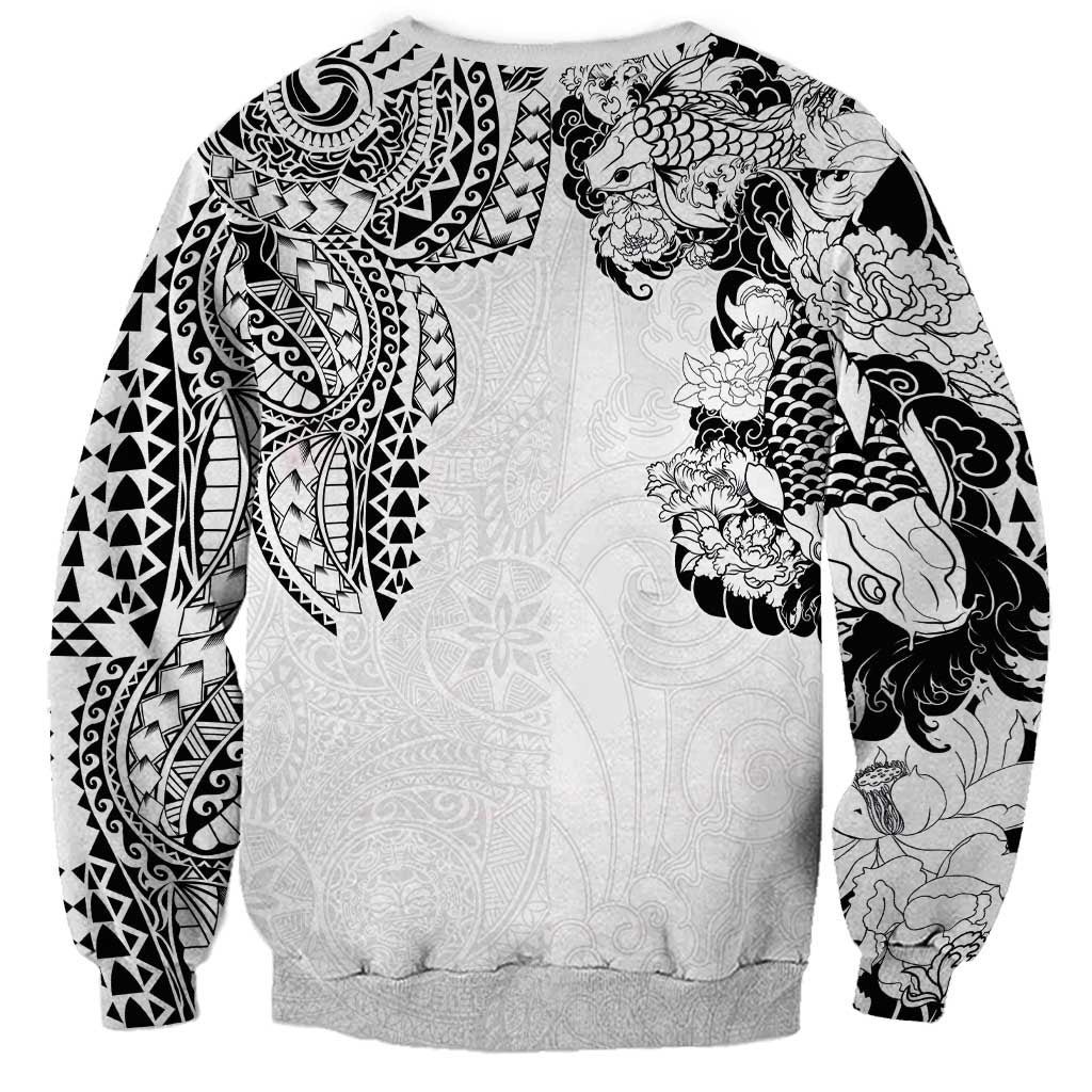Japanese Irezumi and Hawaiian Polynesian Art Tattoo Sweatshirt White Color - Polynesian Pride