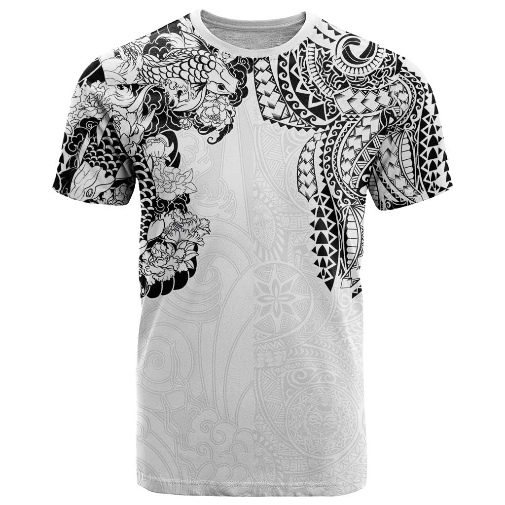 Japanese Irezumi and Hawaiian Polynesian Art Tattoo T Shirt White Color - Polynesian Pride