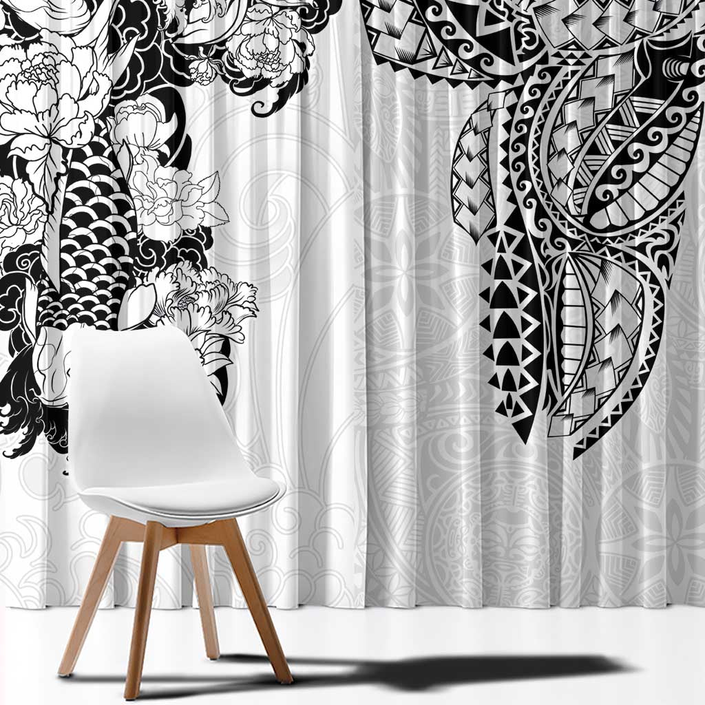 Japanese Irezumi and Hawaiian Polynesian Art Tattoo Window Curtain White Color - Polynesian Pride