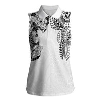 Japanese Irezumi and Hawaiian Polynesian Art Tattoo Women Sleeveless Polo Shirt White Color - Polynesian Pride