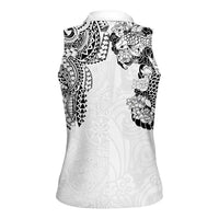 Japanese Irezumi and Hawaiian Polynesian Art Tattoo Women Sleeveless Polo Shirt White Color - Polynesian Pride